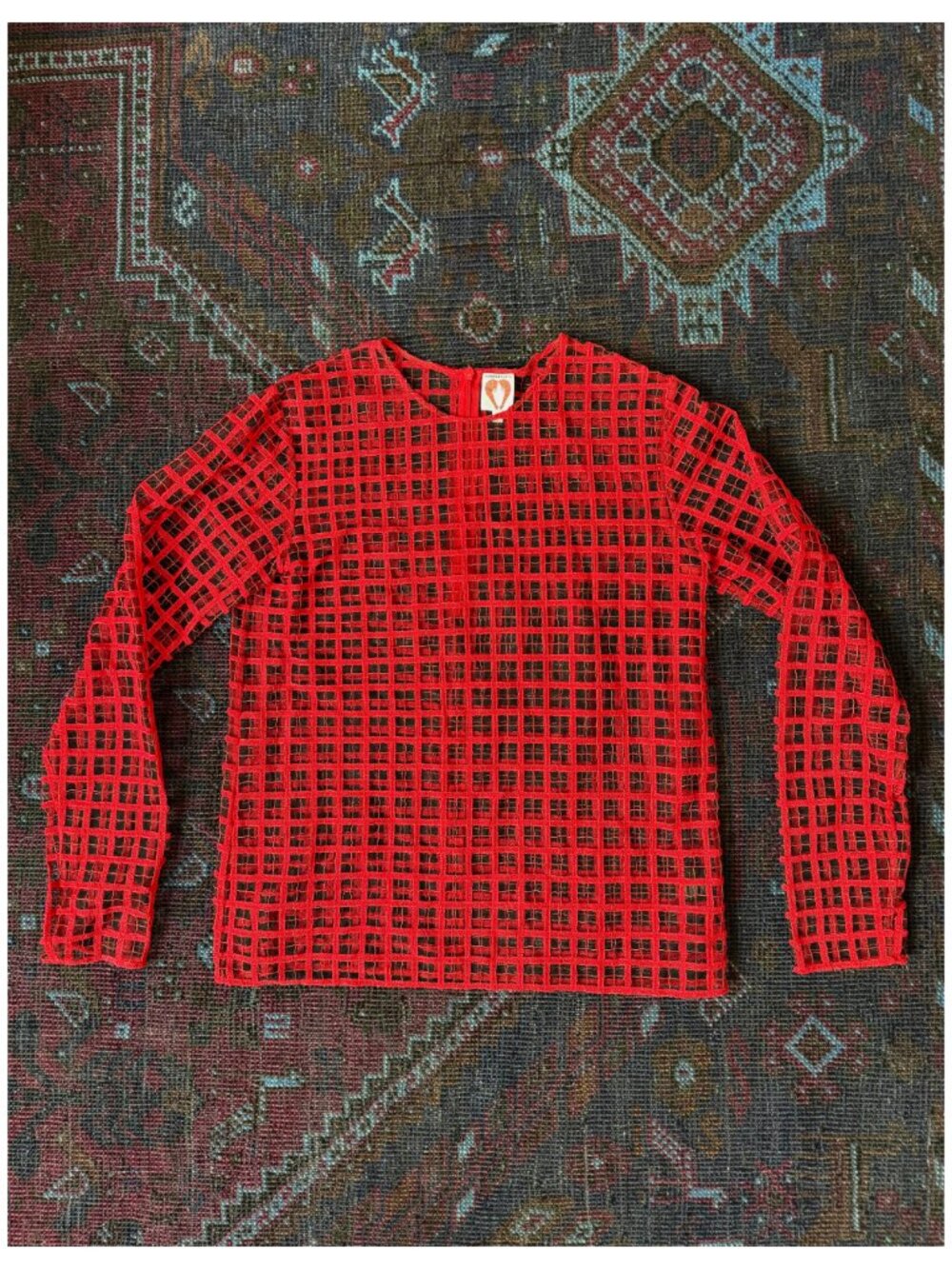 Shrimps London Windowpane Grid Mesh Top | Red | UK 8 / US 4 | Tank Top Included